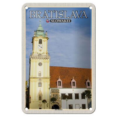 Cartel de chapa de viaje, 12x18cm, Bratislava, Eslovaquia, antiguo ayuntamiento