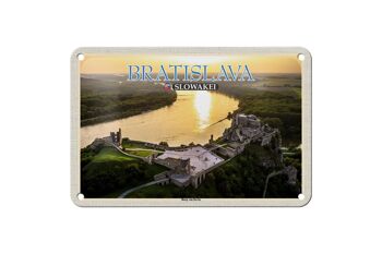 Panneau de voyage en étain, 18x12cm, château de Bratislava, slovaquie, par Devin Sign 1