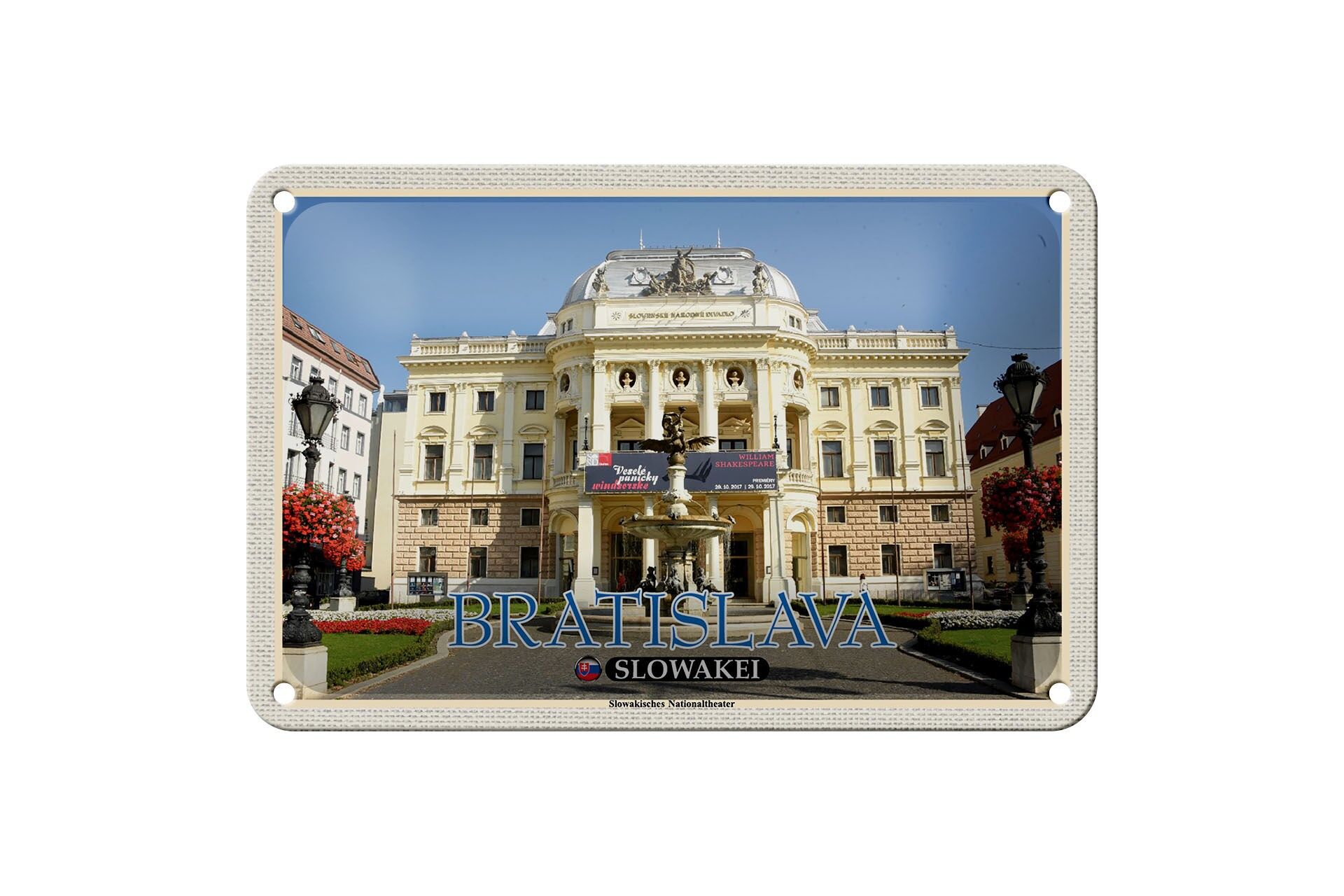 Targa in metallo da viaggio 18x12 cm Bratislava Slovacchia Teatro slovacco