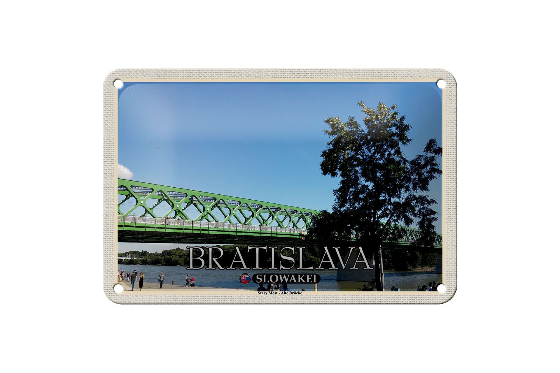 Targa in metallo da viaggio 18x12 cm Bratislava Slovacchia Stary Most Old Bridge