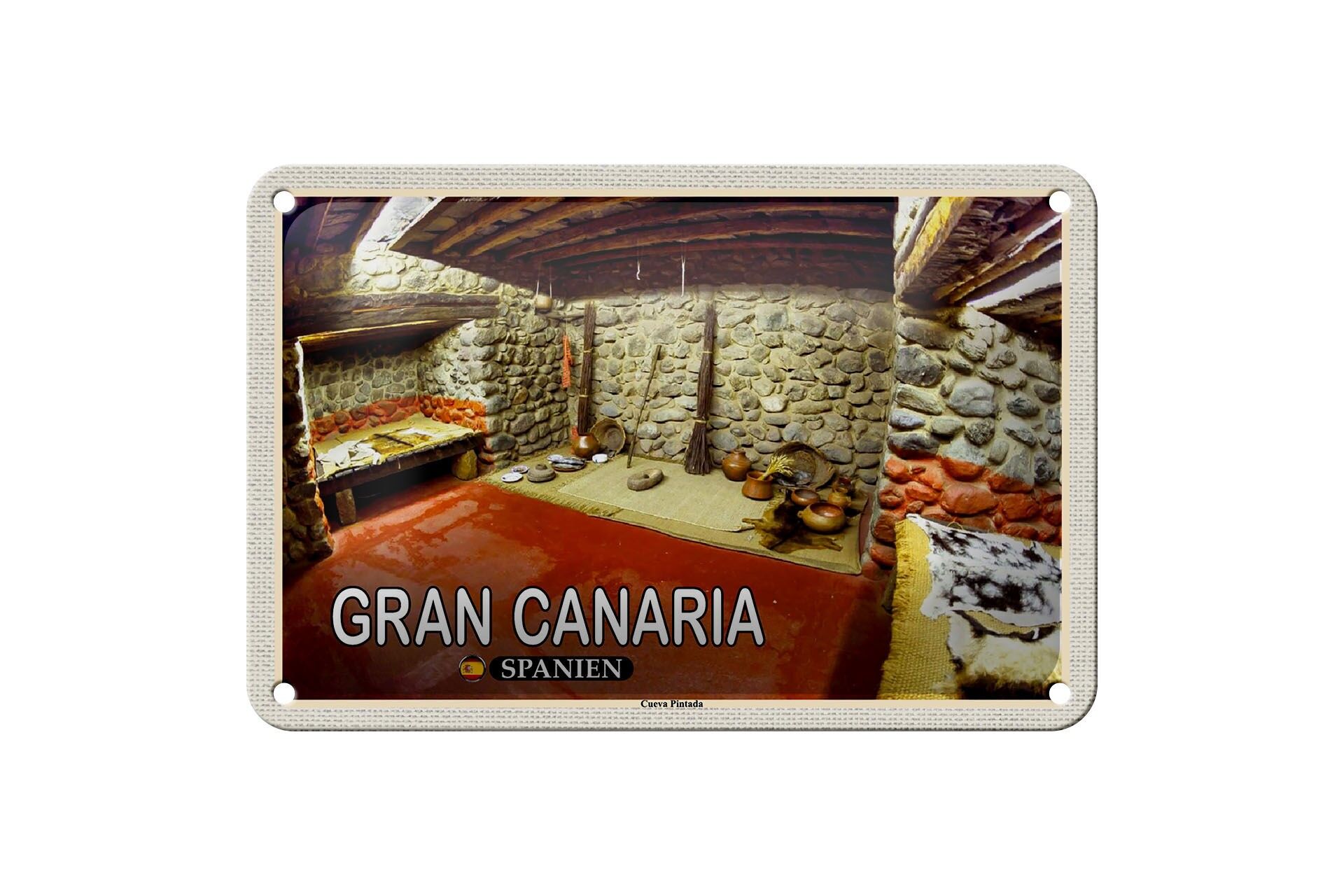 Cartel de chapa de viaje, 18x12cm, Gran Canaria, España, Cueva Pintada