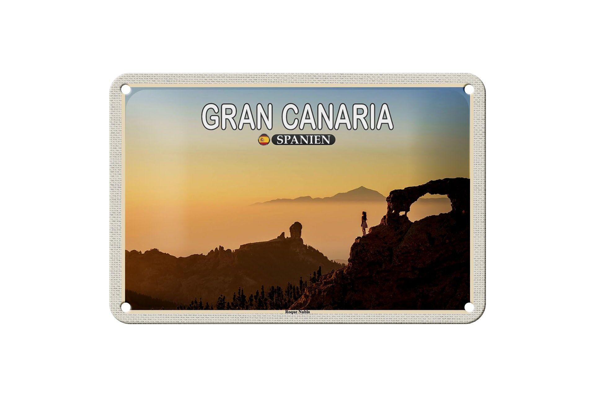 Cartel de chapa de viaje, 18x12cm, Gran Canaria, España, Roque Nublo, decoración de montaña