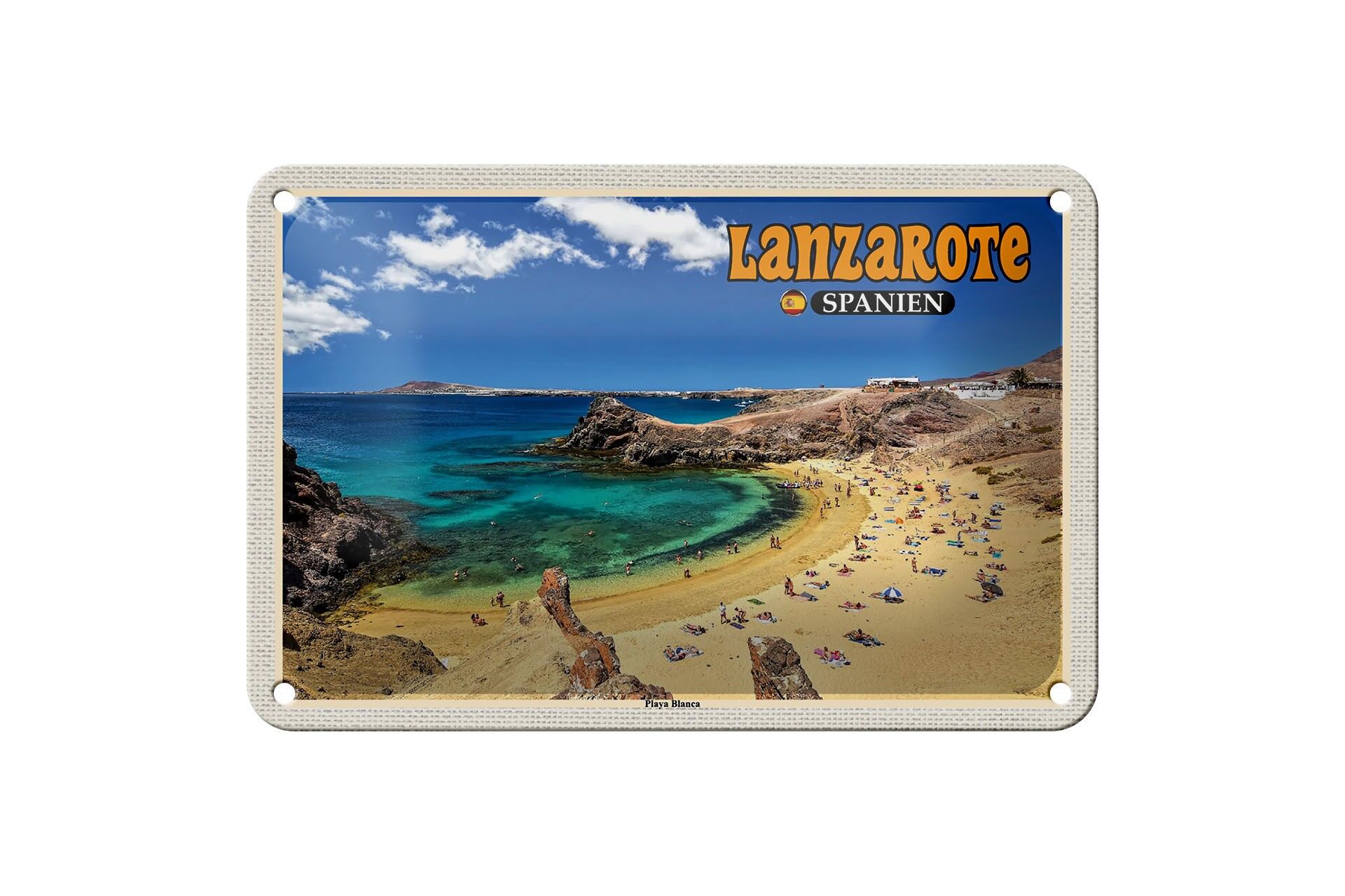 Blechschild Reise 18x12cm Lanzarote Spanien Playa Blanca Strand Meer