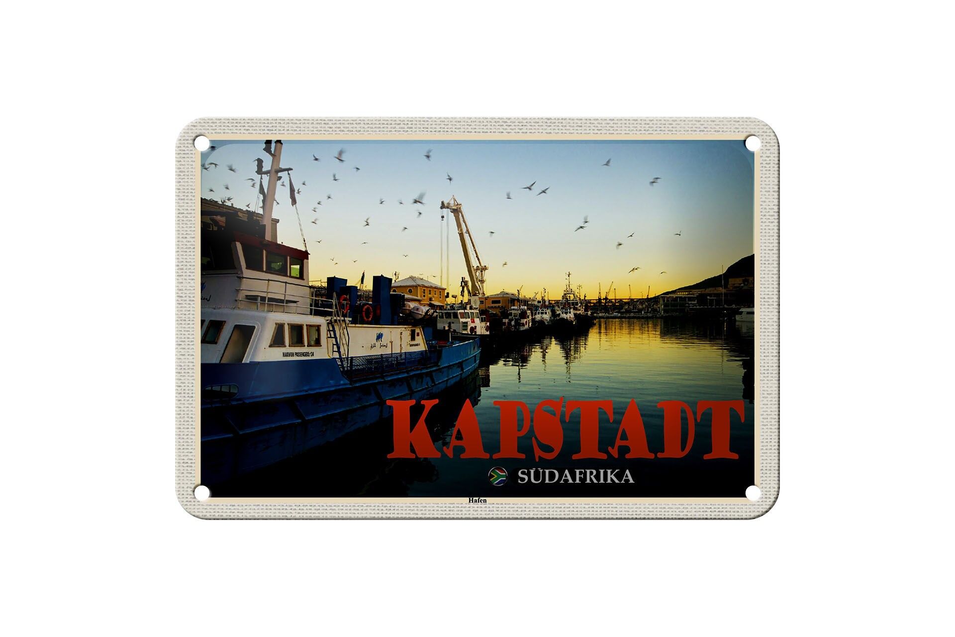 Blechschild Reise 18x12cm Kapstadt Südafrika Hafen Meer Boote Deko