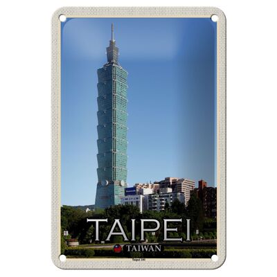 Cartel de chapa de viaje 12x18cm Taipei Taiwán Taipei 101 rascacielos
