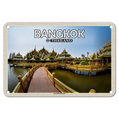 Cartel de chapa de viaje, decoración del templo dorado, Bangkok, Tailandia, 18x12cm