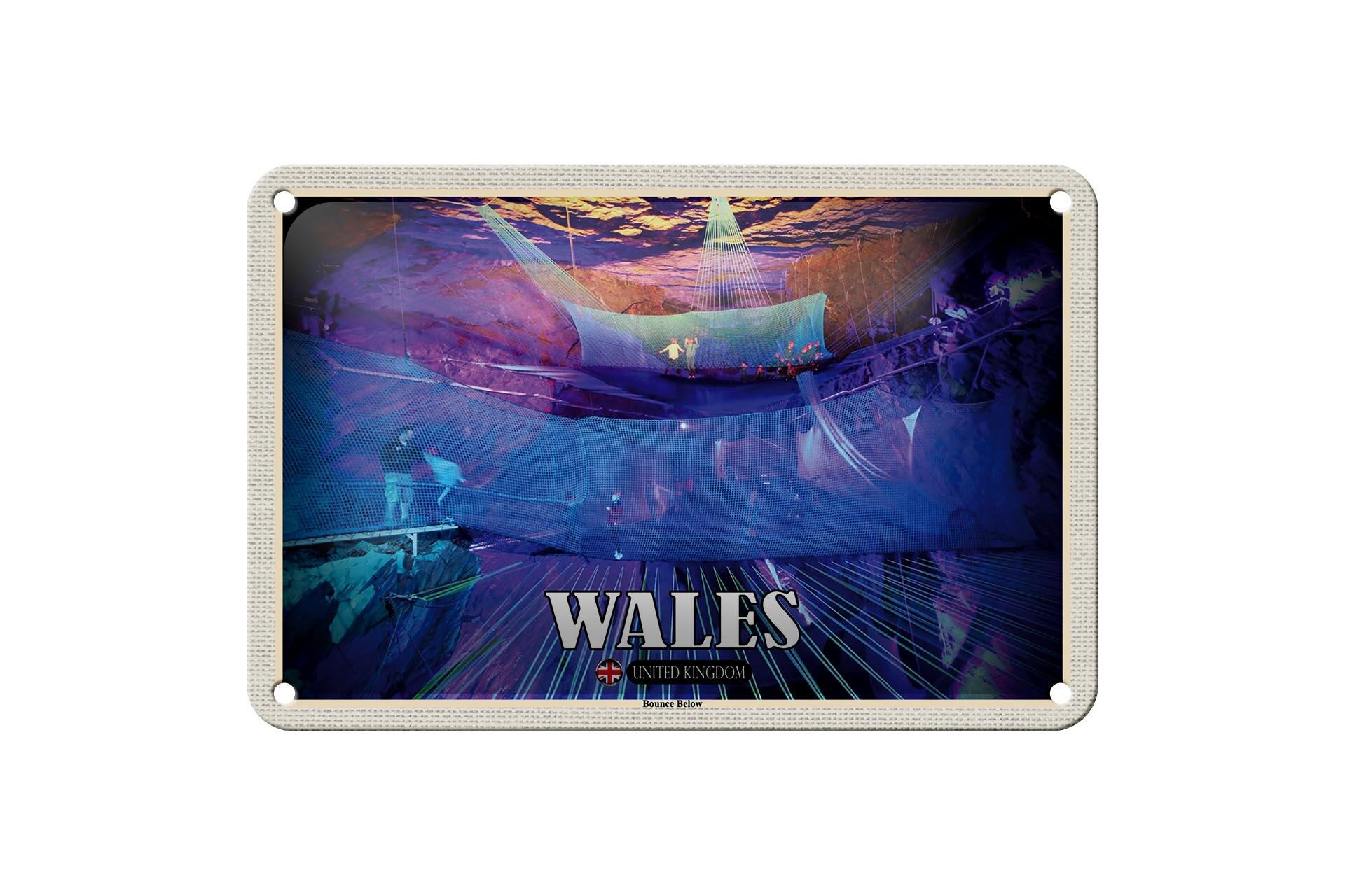 Targa in metallo da viaggio 18x12 cm Galles Regno Unito Rimbalzo sotto il cartello
