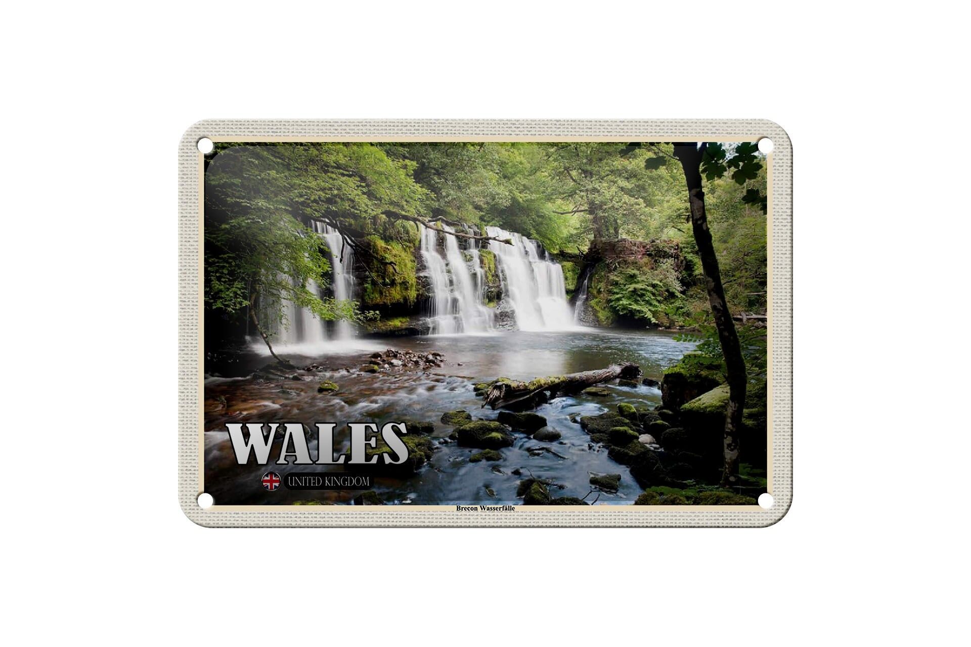 Targa in metallo da viaggio 18x12 cm Galles Regno Unito Brecon Waterfalls