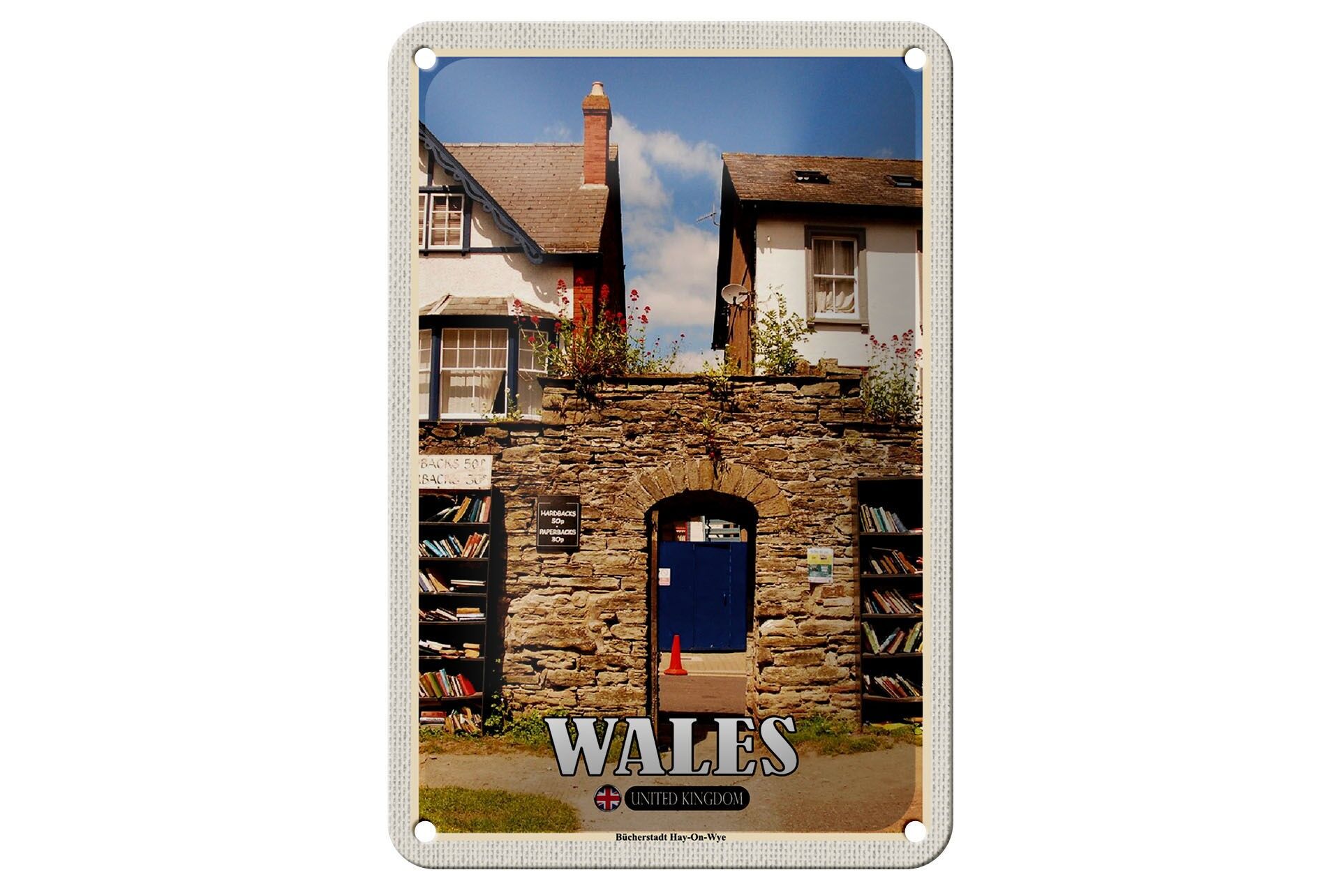 Targa in metallo da viaggio 12x18 cm Wales Book Town Hay-On-Wye Targa decorativa