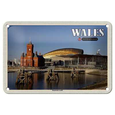 Cartel de chapa de viaje, 18x12cm, Gales, Reino Unido, capital, Cardiff