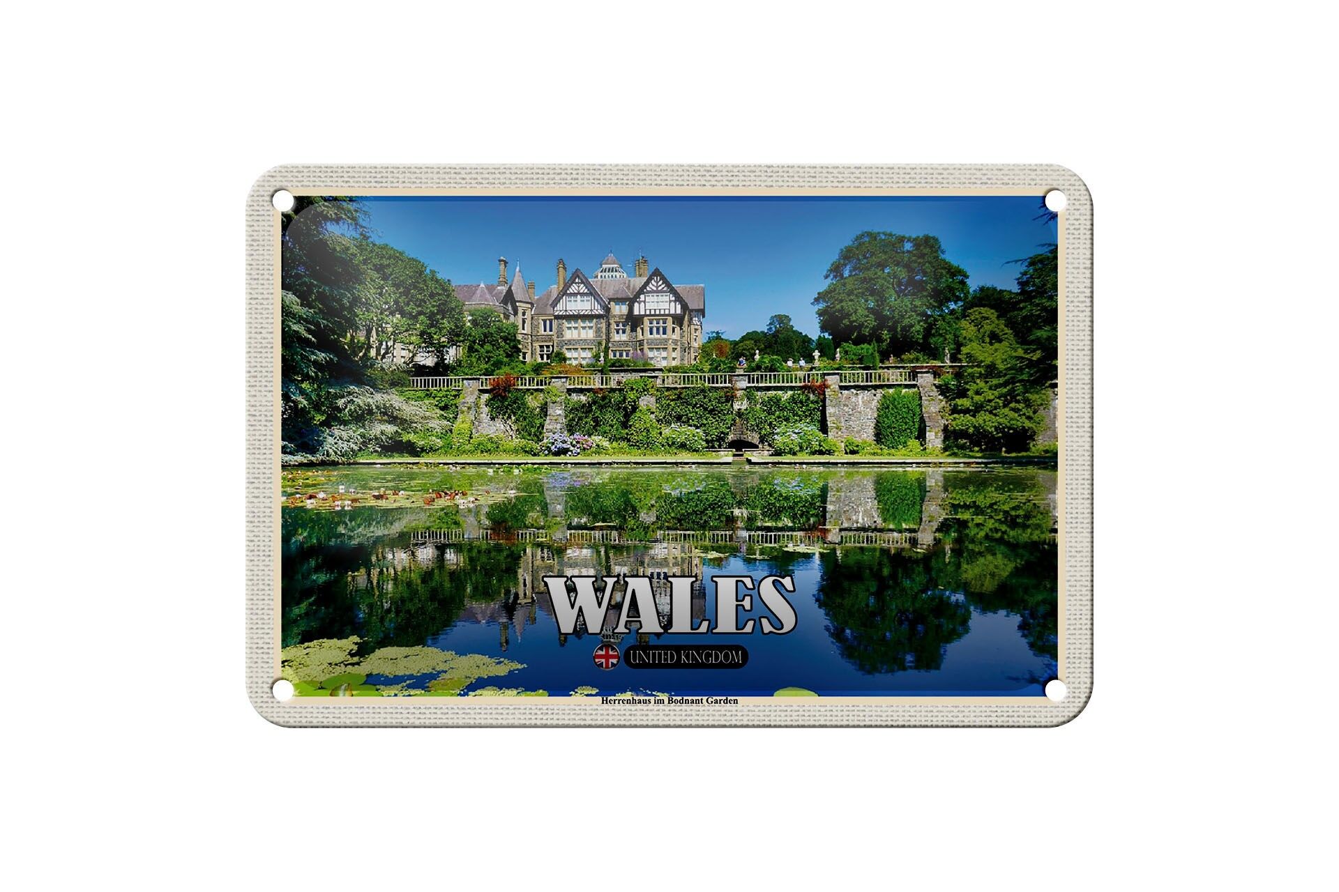 Targa in metallo da viaggio 18x12 cm Galles Regno Unito Bodnant Decorazione da giardino