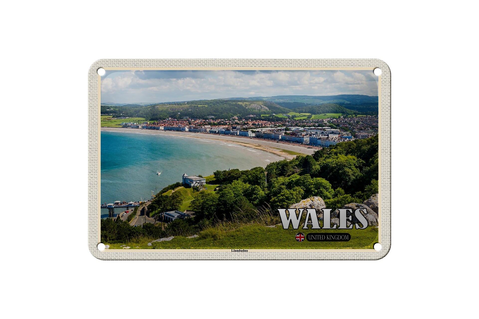 Targa in metallo da viaggio 18x12 cm Galles Regno Unito Località balneare di Llandudno