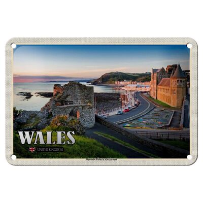 Cartel de chapa de viaje, 18x12cm, Gales, Reino Unido, ruinas místicas
