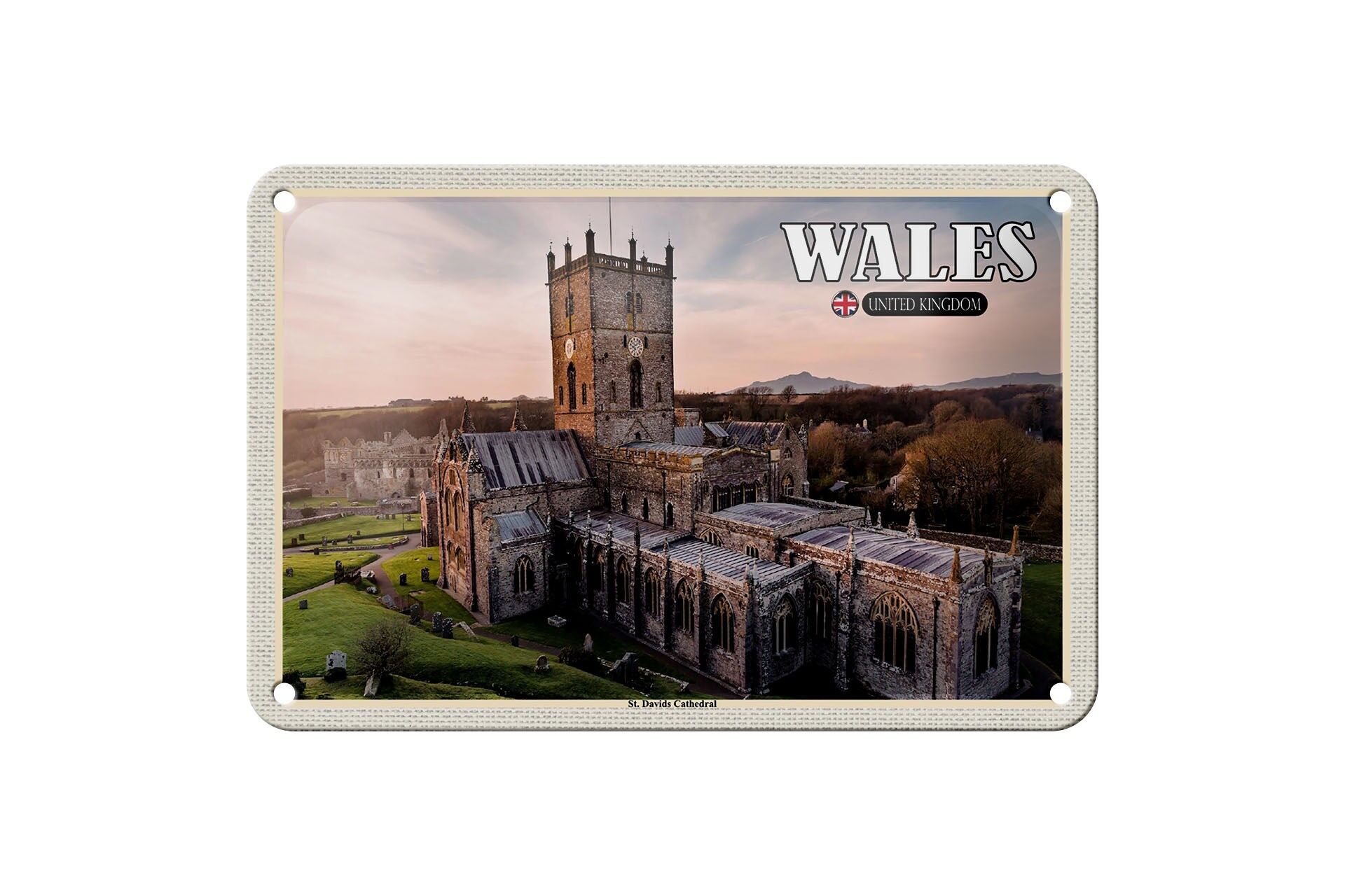 Targa in metallo da viaggio 18x12 cm Galles Regno Unito Cattedrale di St. Davids