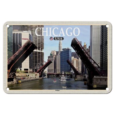 Panneau de voyage en étain, 18x12cm, Chicago, USA, ponts, décoration de rivière