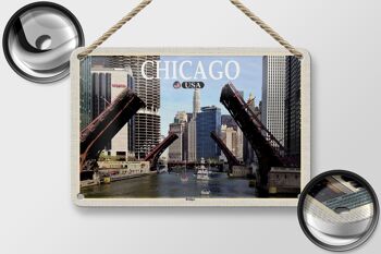 Panneau de voyage en étain, 18x12cm, Chicago, USA, ponts, décoration de rivière 2