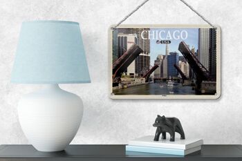 Panneau de voyage en étain, 18x12cm, Chicago, USA, ponts, décoration de rivière 4