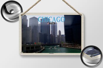 Panneau de voyage en étain, 18x12cm, Chicago, états-unis, rivière Chicago, bâtiments de grande hauteur 2