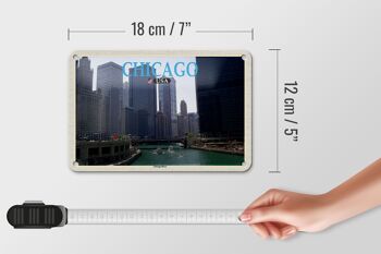 Panneau de voyage en étain, 18x12cm, Chicago, états-unis, rivière Chicago, bâtiments de grande hauteur 5
