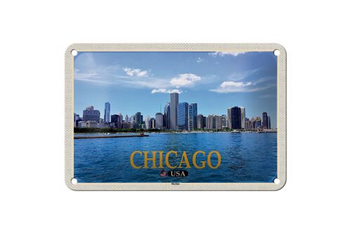 Blechschild Reise 18x12cm Chicago USA Skyline Hochhäuser Schild