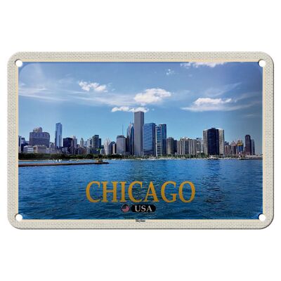 Cartel de chapa de viaje, 18x12cm, Chicago, EE. UU., Skyline, edificios de gran altura