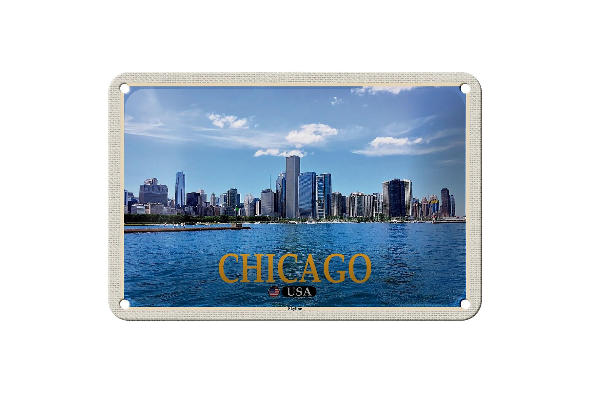 Tin Sign Travel 18x12cm Chicago USA Skyline High-rise Buildings Sign