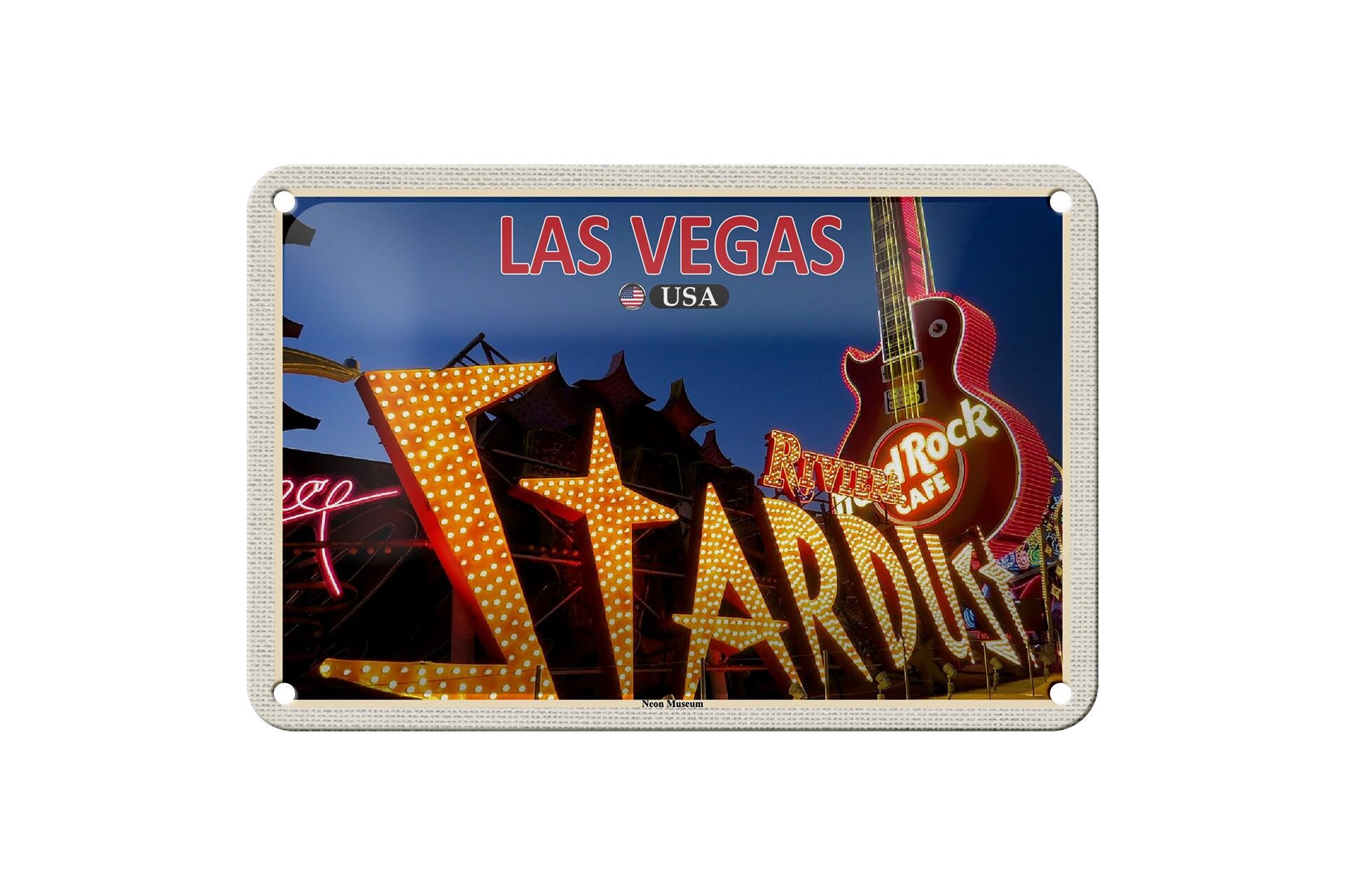 Targa in metallo da viaggio 18x12 cm Targa decorativa al neon di Las Vegas USA