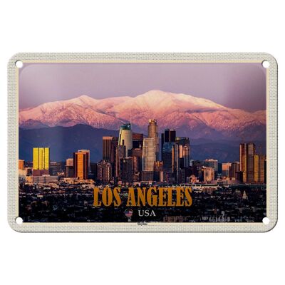 Cartel de chapa de viaje, 18x12cm, horizonte de Los Ángeles, montañas, rascacielos