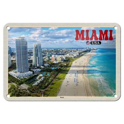 Tin Sign Travel 18x12cm Miami USA Beach Skyscrapers Sea Vacation