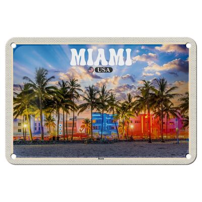 Targa in metallo da viaggio 18x12 cm Miami USA Beach Palm Trees Vacation Targa decorativa