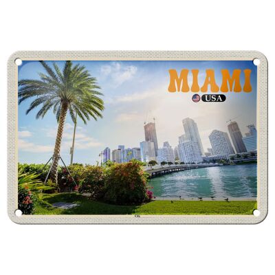 Targa in metallo da viaggio 18x12 cm Miami USA City Sea Palm Tree Vacation