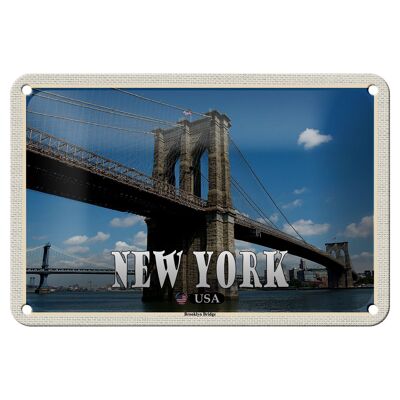 Targa in metallo da viaggio 18x12 cm New York USA Ponte di Brookly Bridge