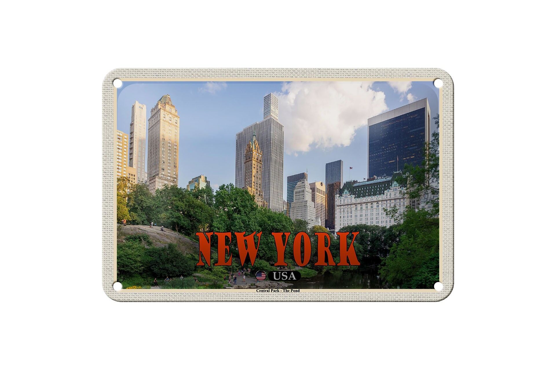 Targa in metallo da viaggio 18x12 cm New York USA Central Park - The Pond See