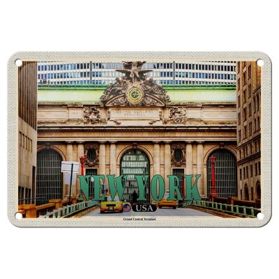 Targa in metallo da viaggio 18x12 cm New York USA Grand Central Terminal Decorazione