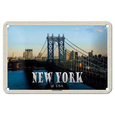 Targa in metallo da viaggio 18x12 cm New York USA Manhattan Bridge Bridge Decorazione