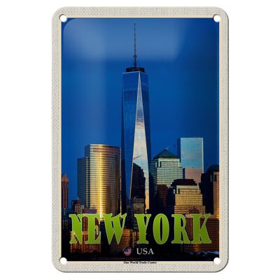 Targa in metallo da viaggio 12x18 cm New York USA One World Trade Center Decorazione