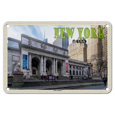 Blechschild Reise 18x12cm New York USA Public Library Bibliothek