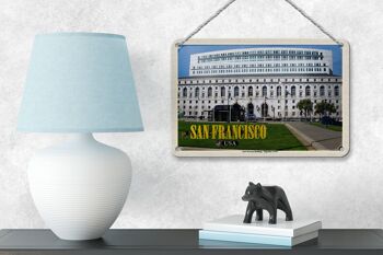 Panneau de voyage en étain, 18x12cm, San Francisco, Earl Warren, bâtiment Court 4
