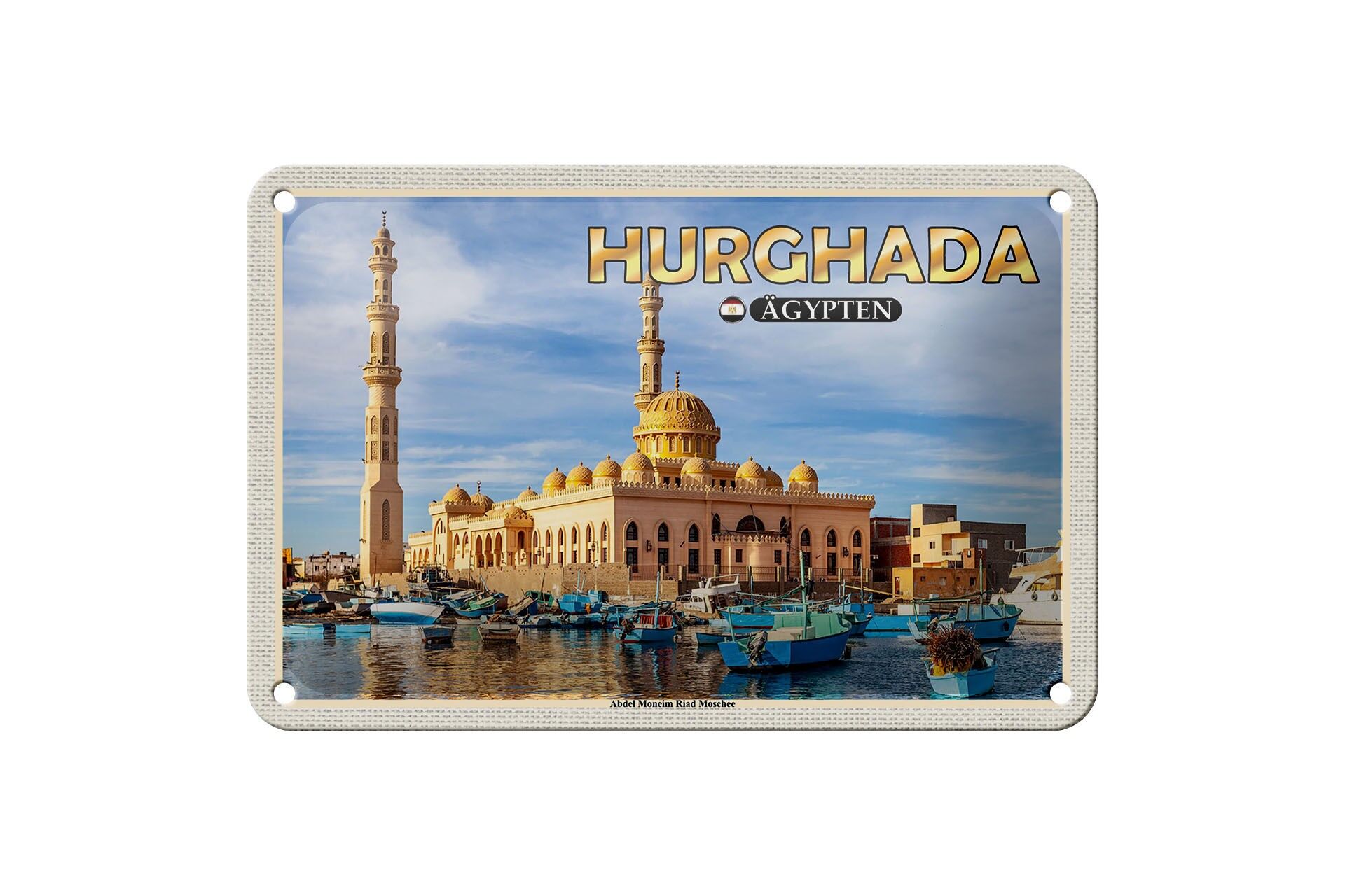 Targa in metallo da viaggio 18x12 cm Hurghada Egitto Abdel Moneim Riad Moschea