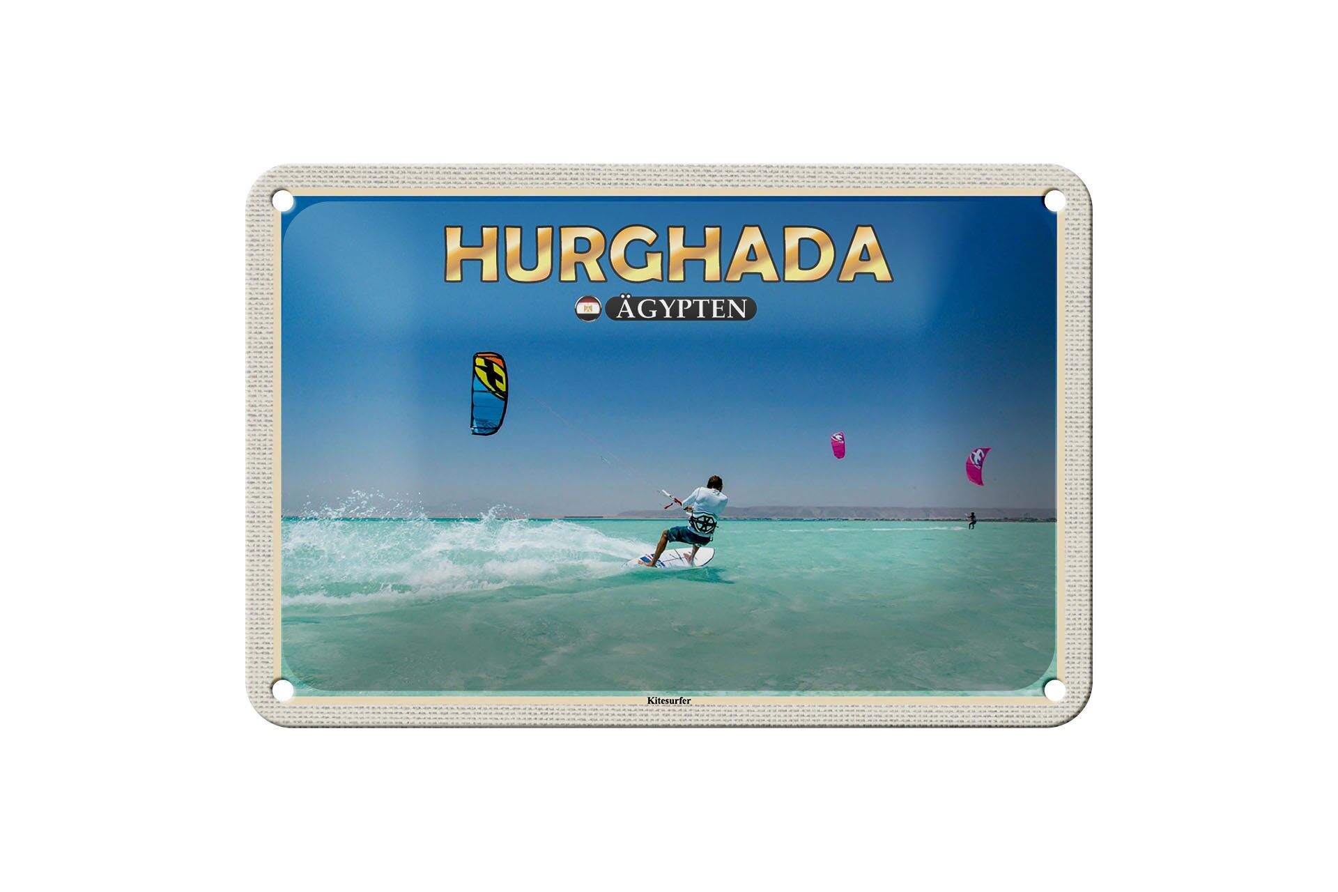 Targa in metallo da viaggio 18x12 cm Hurghada Egitto Kitesurfer Decorazione natalizia