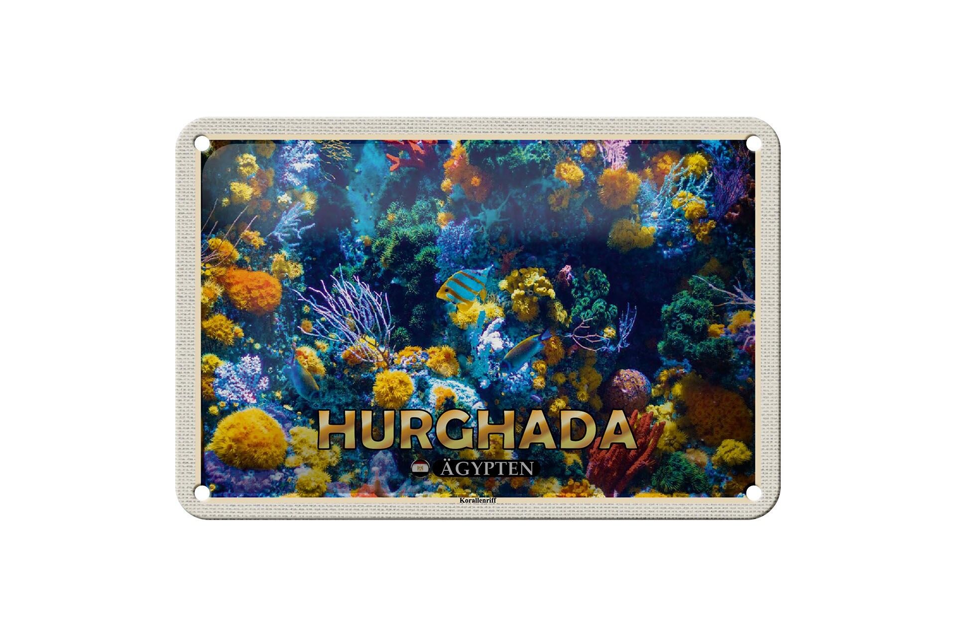 Targa in metallo da viaggio 18x12 cm Hurghada Egitto Decorazione pesce barriera corallina