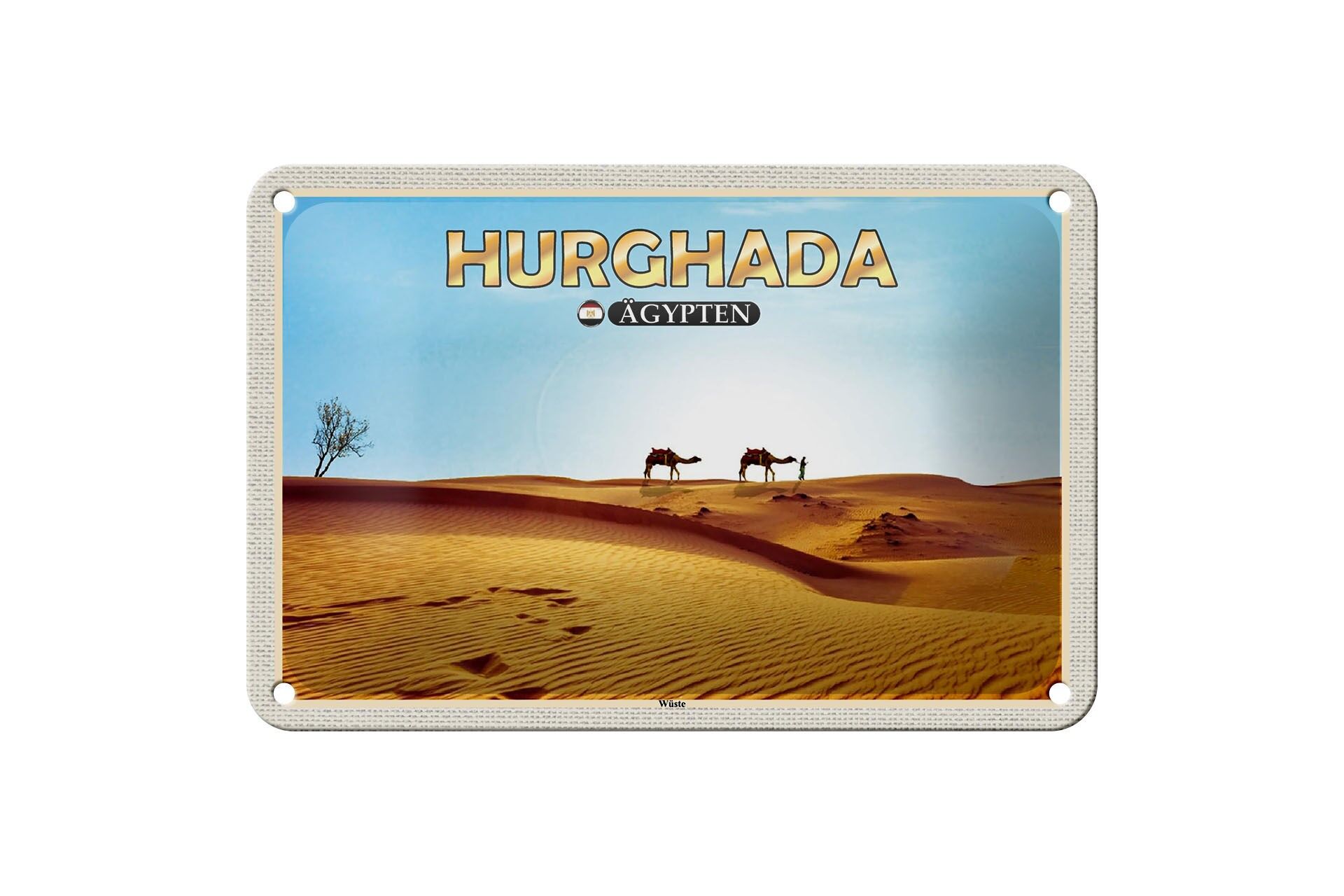 Targa in metallo da viaggio 18x12 cm Hurghada Egypt Desert Camels Targa decorativa