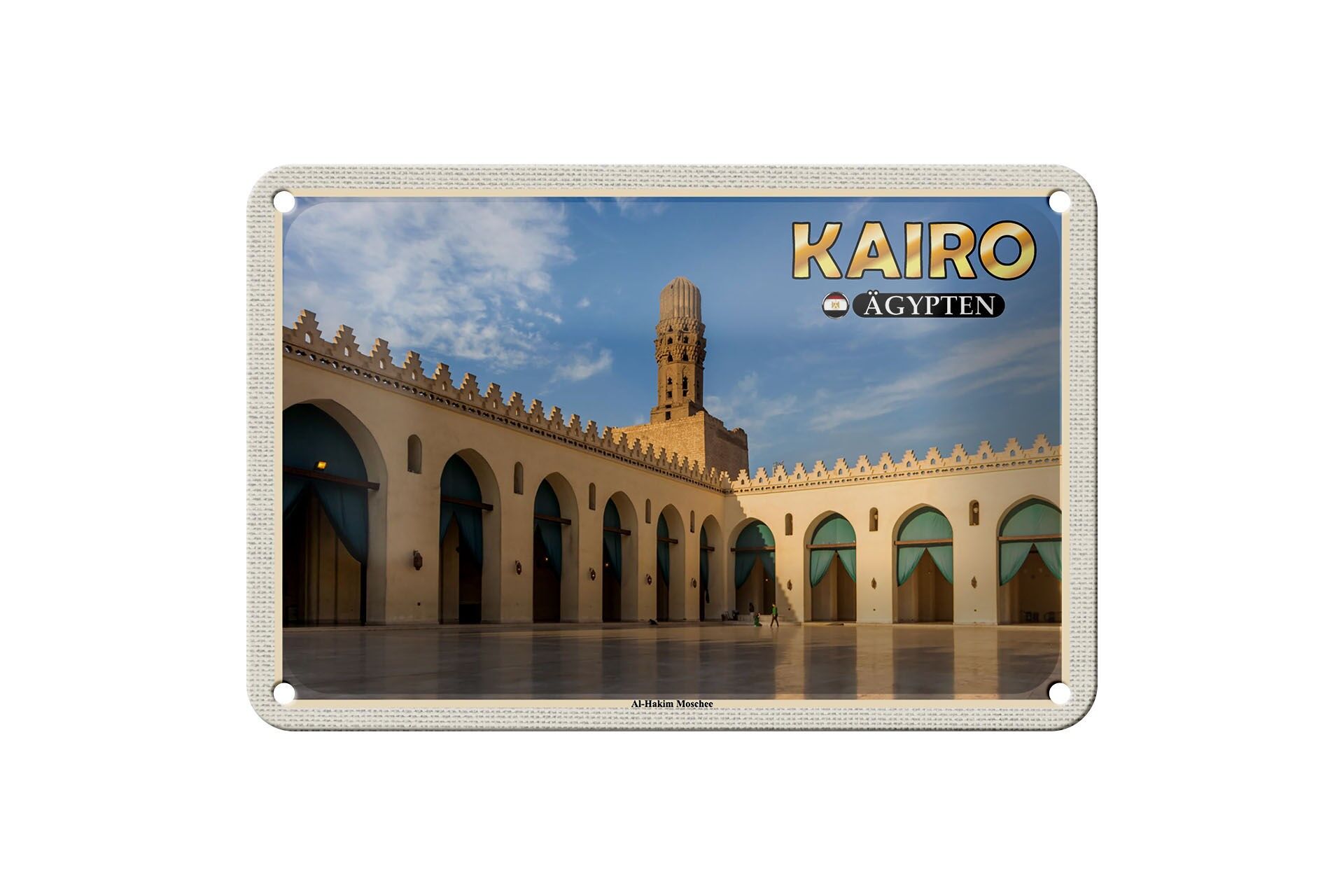 Targa in metallo da viaggio 18x12 cm Cairo Egitto Moschea Al-Hakim Targa decorativa