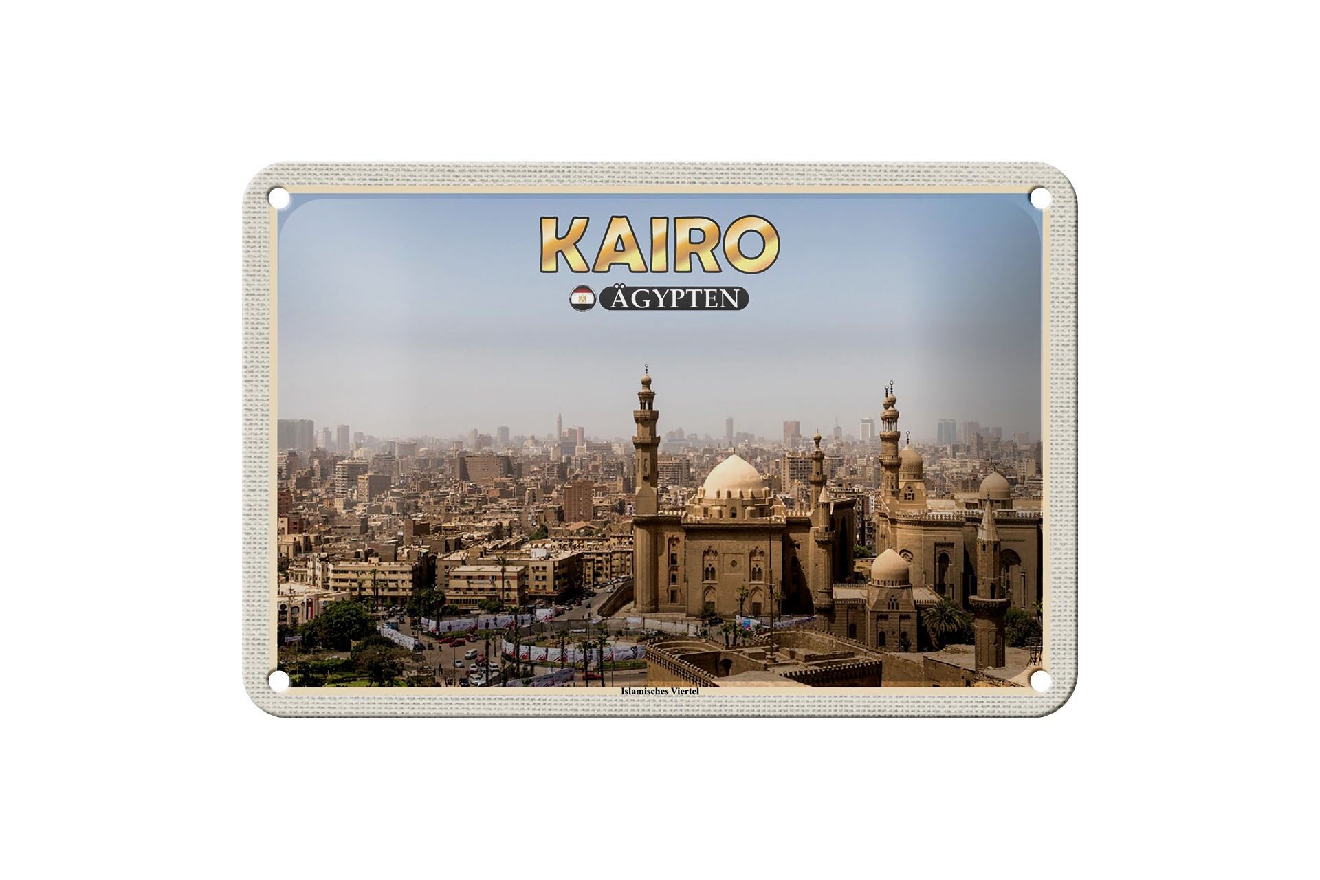 Targa in metallo da viaggio 18x12 cm Cairo Egitto, cartello del quartiere islamico