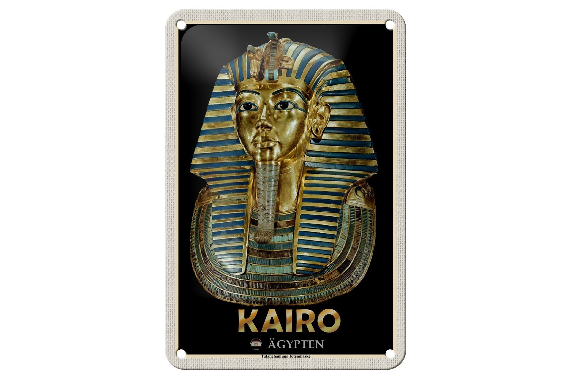Targa in metallo da viaggio 12x18 cm Cairo Egitto Maschera mortuaria di Tutankhamon