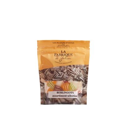 Assortimento di berlingot artigianali “selezione” – gusti: caramello al fiore di Guérande, lampone, albicocca, cocco, lime – 150 g - La Fabrique de Julien