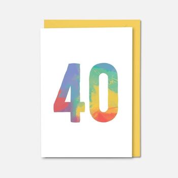 Carte d'anniversaire colorée 40 ans 1