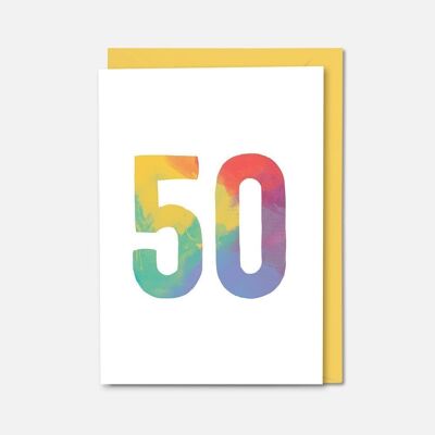 Tarjeta de cumpleaños colorida de 50 años