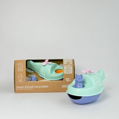 Bath and beach toy, 2-in-1 helicopter convertible into a boat, Made in France in recycled plastic, Gift 1-5 years old, Easter, Turquoise