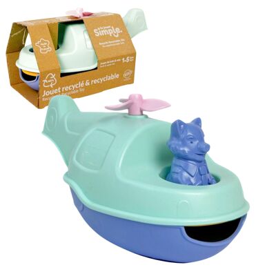 The Simple Toy, Helicóptero y Figura 2 en 1, Juguete Educativo para el Baño, Fabricado en Francia, Plástico 100% Reciclado y Reciclable, Apto para lavavajillas, Regalo para niños niñas y niños a Partir de 1 año, Turquesa